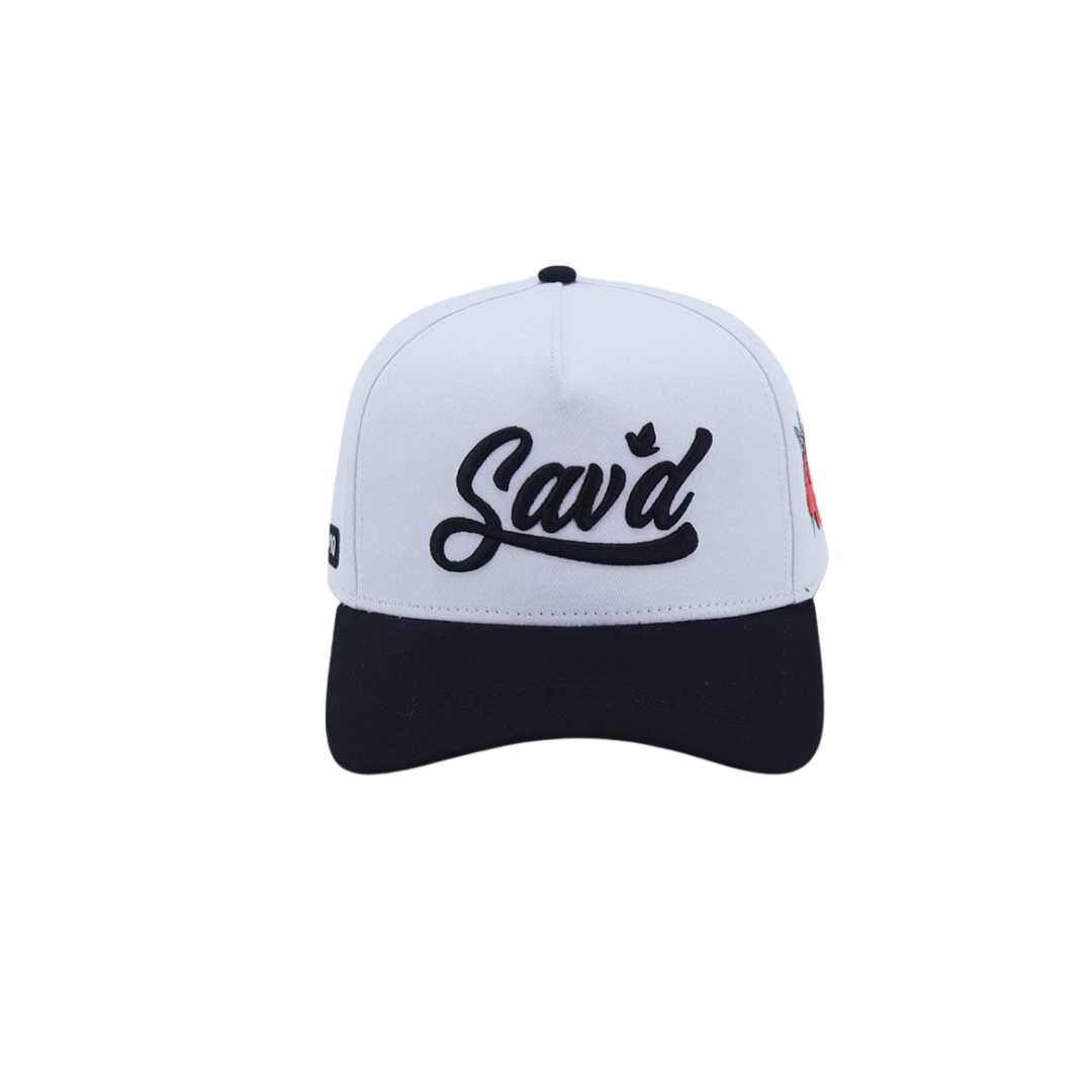 Sav'd By Grace Snap Back Hat -White w/ Black