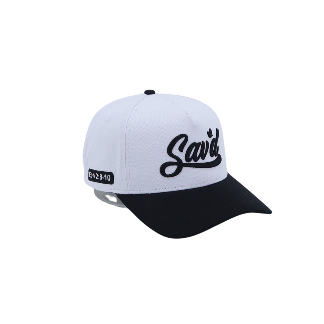Sav'd By Grace Snap Back Hat -White w/ Black