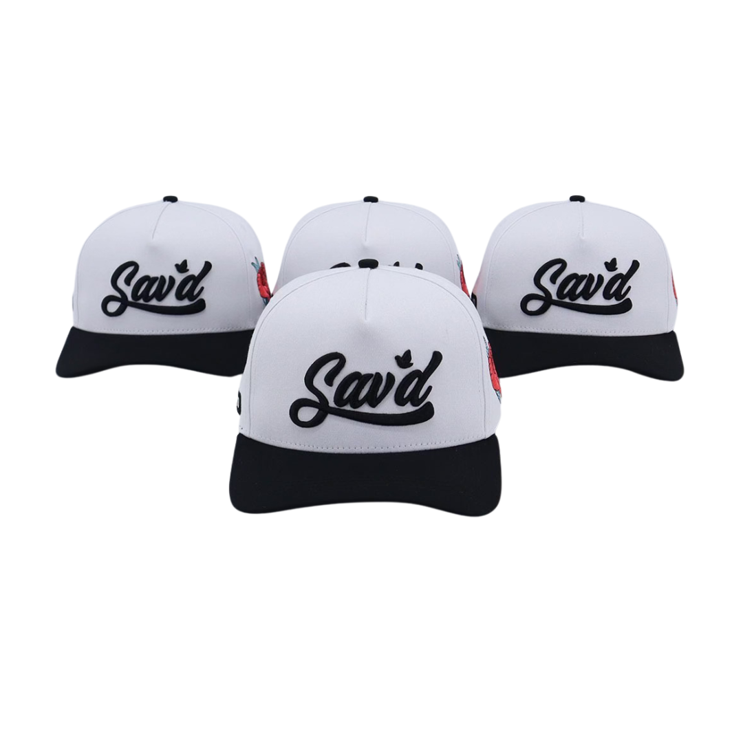 Sav'd By Grace Snap Back Hat -White w/ Black