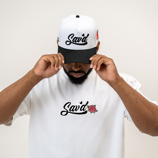 Sav'd By Grace Snap Back Hat -White w/ Black