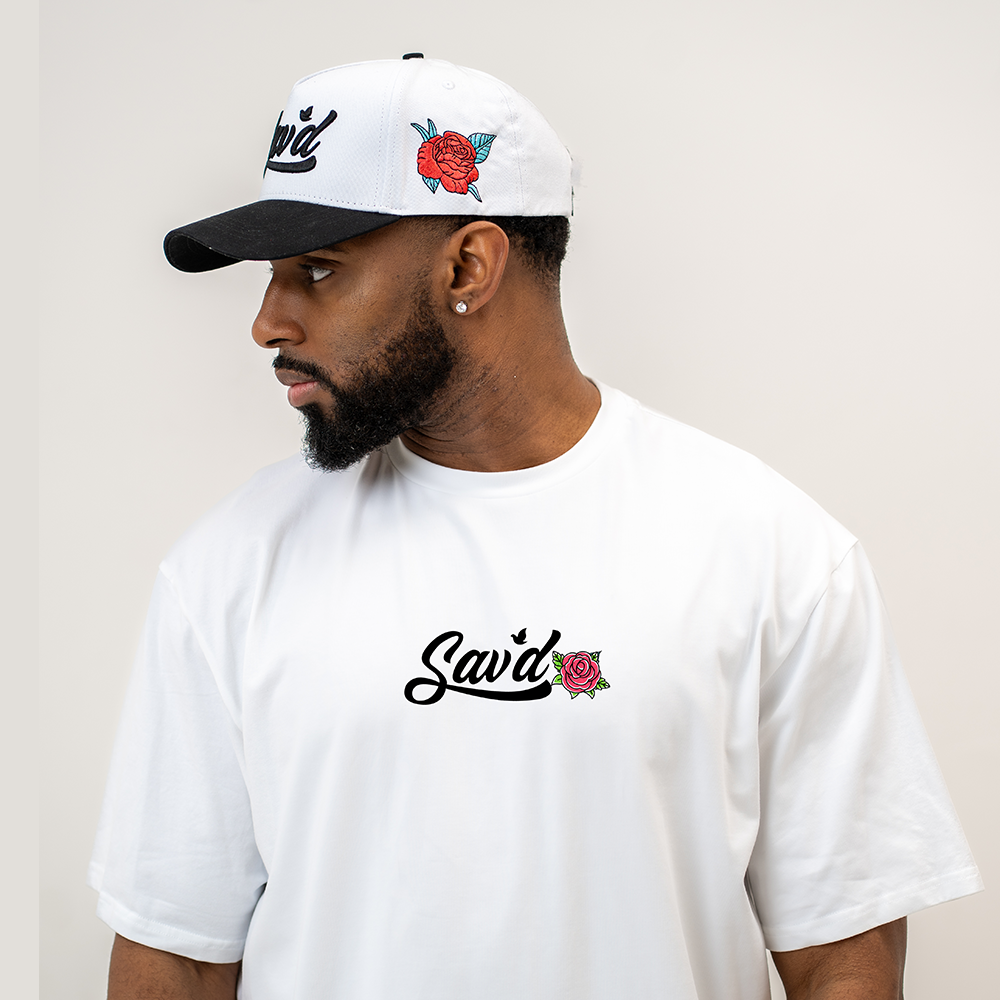 Sav'd By Grace Snap Back Hat -White w/ Black