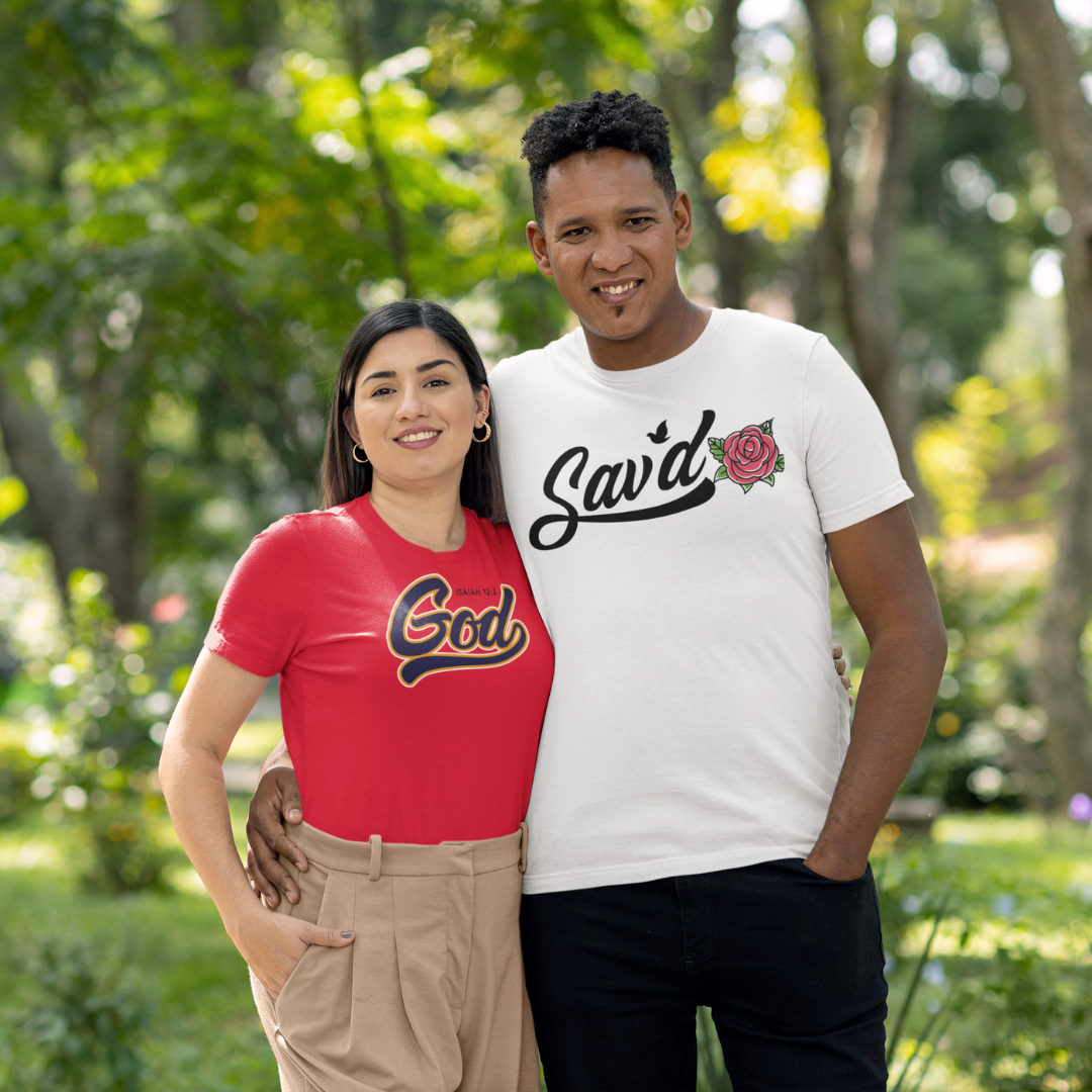 diverse range of Sav'd faith-inspired fashion items.